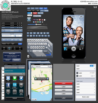 黑色手機(jī)界面設(shè)計(jì)UI元素圖標(biāo)